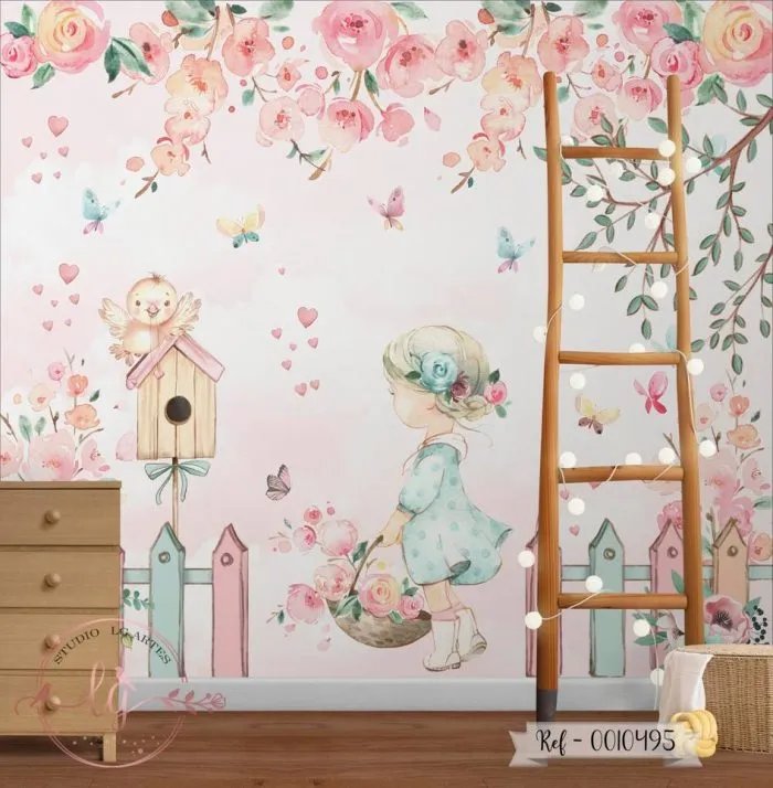 Papel de Parede Menina com Flores 10495