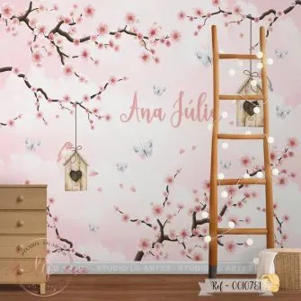 Papel de Parede Flores com Borboletas