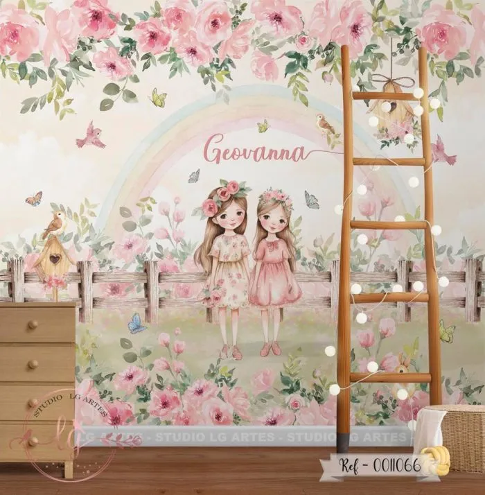 Papel de Parede Meninas com Flores