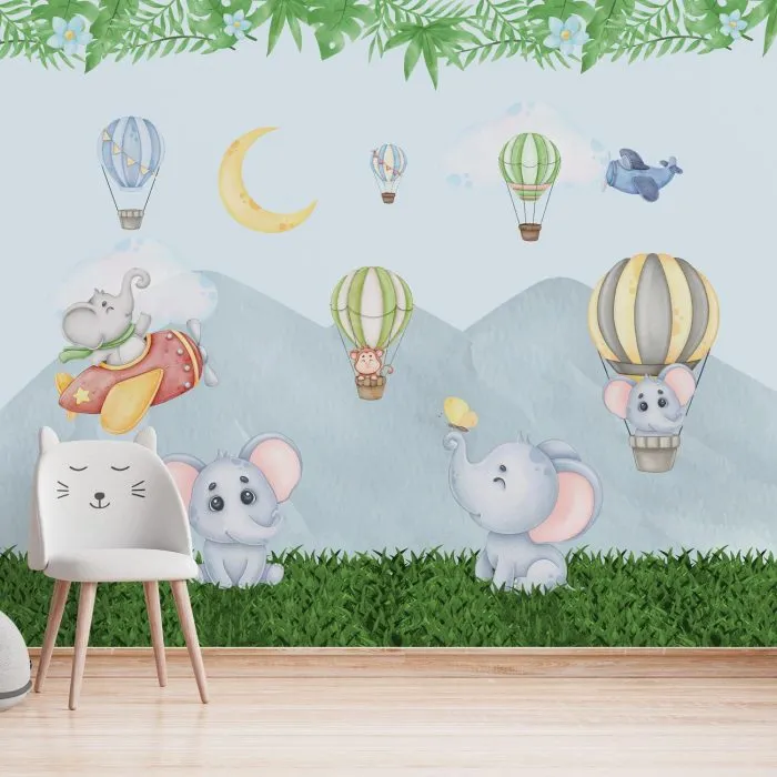 Papel de Parede Elefantes Baby no Jardim