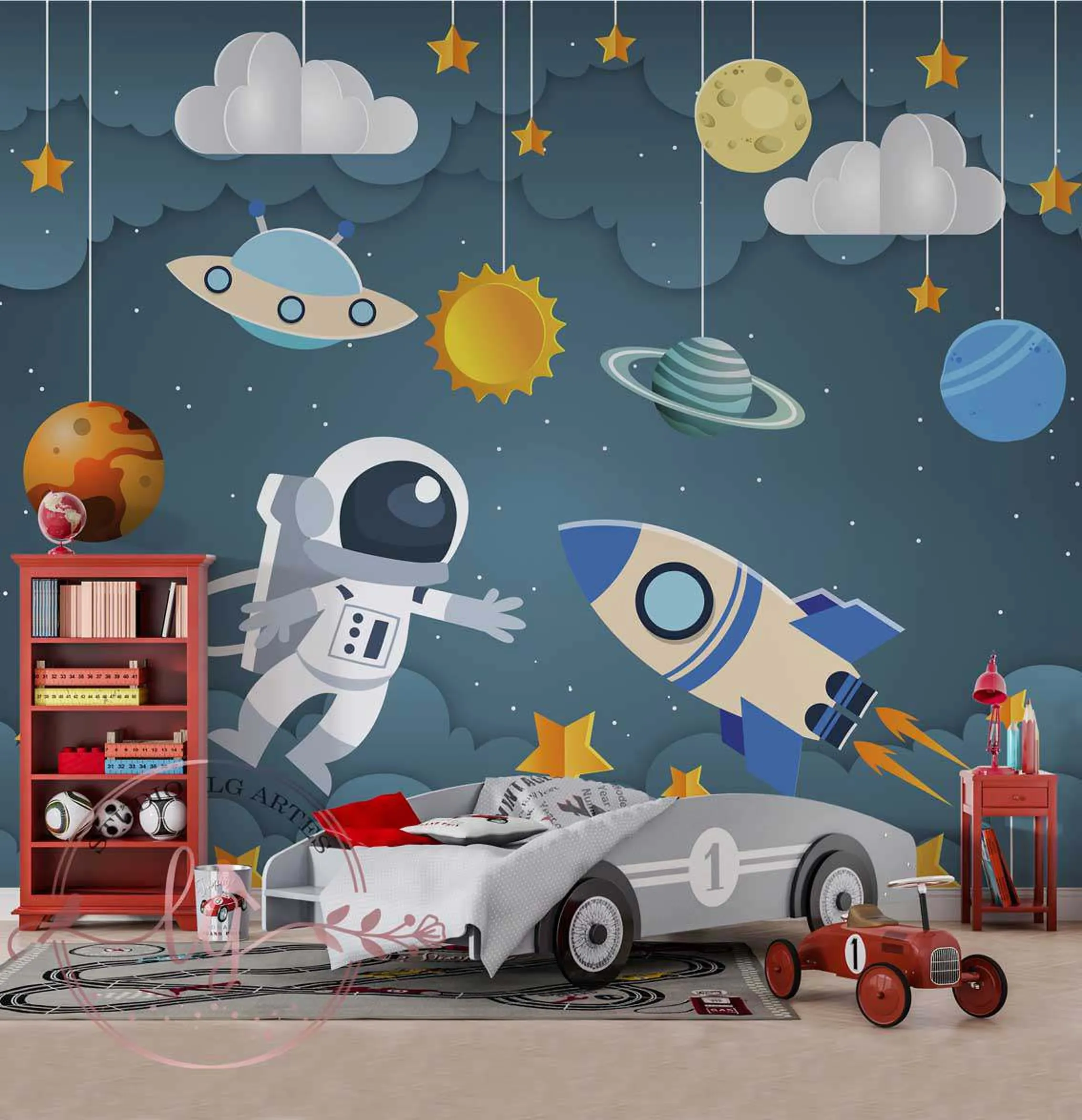 Papel de Parede Foguete com Astronautas - Imagem 2